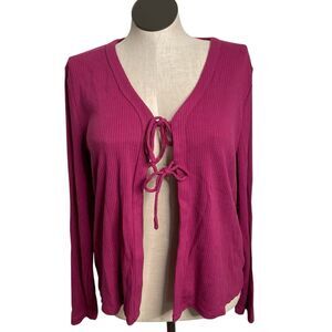 Talbots Womens Cotton Modal Tie Front Cardigan XL Raspberry Ribbed Capsule Vacay